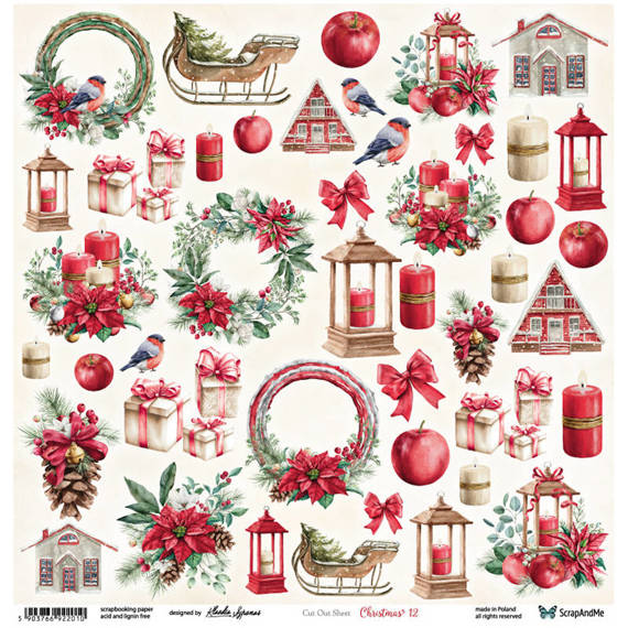 SCRAPandME 30x30cm einseitig Scrapbooking Papier 250g, Christmas 12