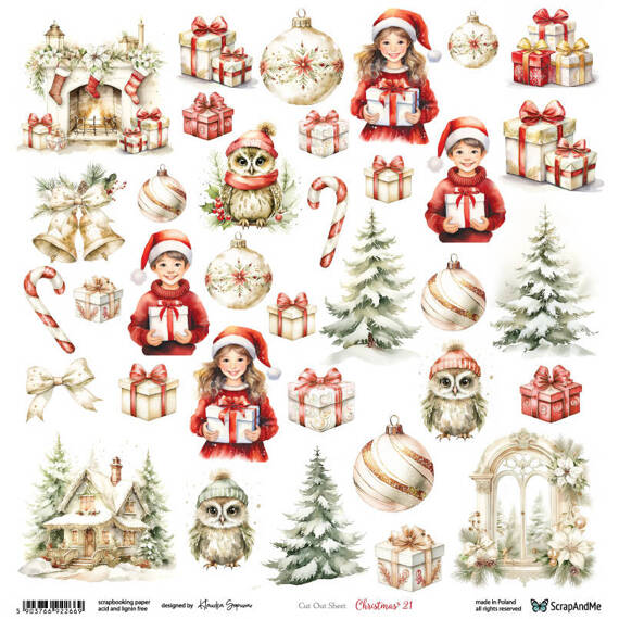 SCRAPandME 30x30cm einseitig Scrapbooking Papier 250g, Christmas 21