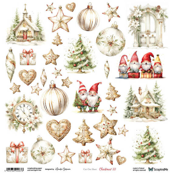 SCRAPandME 30x30cm einseitig Scrapbooking Papier 250g, Christmas 22