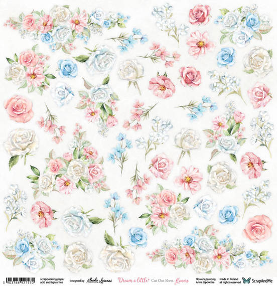 SCRAPandME 30x30cm einseitig Scrapbooking Papier 250g, Dream a little Flowers