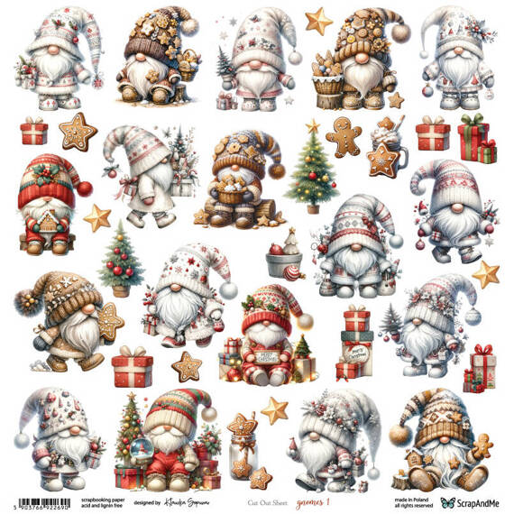 SCRAPandME 30x30cm einseitig Scrapbooking Papier 250g, Gnomes 1