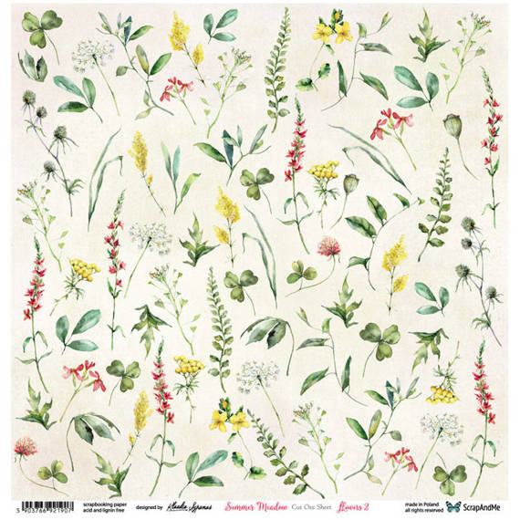 SCRAPandME 30x30cm einseitig Scrapbooking Papier 250g, Summer Meadow Flowers 2