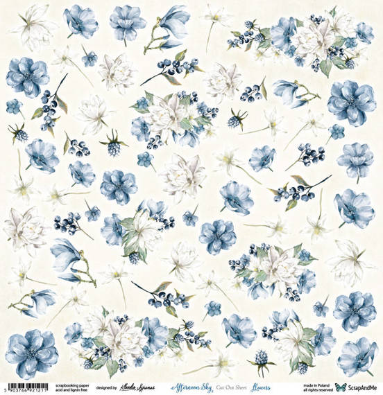 SCRAPandME 30x30cm einseitig Scrapbooking Papier mit Elementen250g, Afternoon Sky Flowers