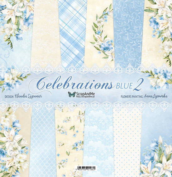 SCRAPandME 6Blatt 30x30cm doppelseitig Scrapbooking Papier 250g, Celebrations Blue 2