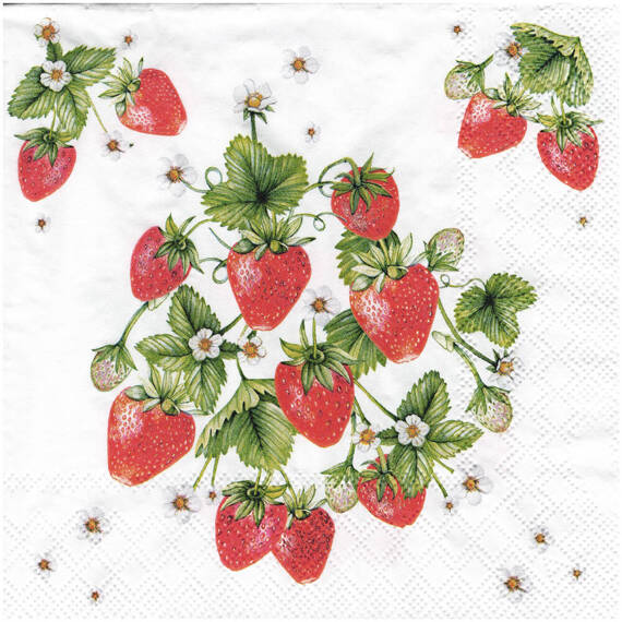 SERVIETTEN 1 Stück Motivservietten Decoupage Napkin 33x33cm, Bunch of strawberries 