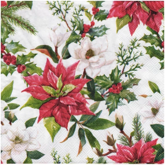 SERVIETTEN 1 Stück Motivservietten Decoupage Napkin 33x33cm, Christmas Florals