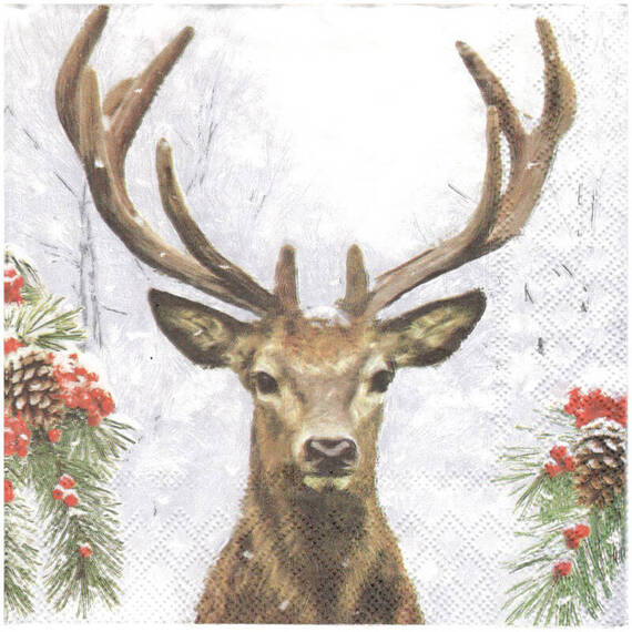 SERVIETTEN 1 Stück Motivservietten Decoupage Napkin 33x33cm, Deer in winter 