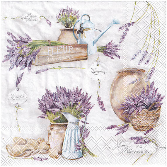 SERVIETTEN 1 Stück Motivservietten Decoupage Napkin 33x33cm - Fleur de Provence Lavendel