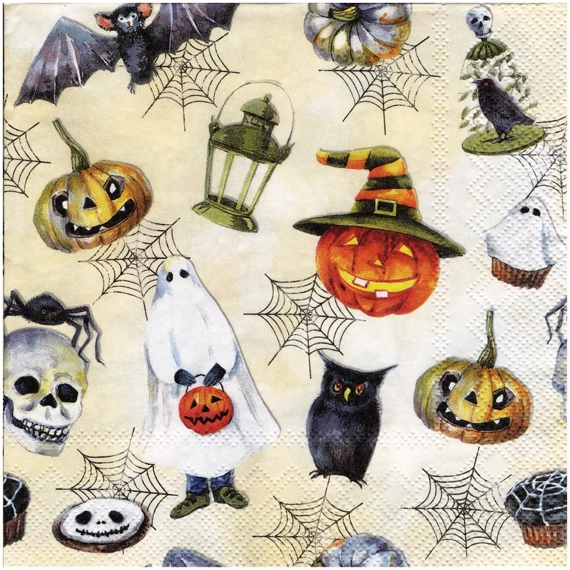 SERVIETTEN 1 Stück Motivservietten Decoupage Napkin 33x33cm, Happy Halloween