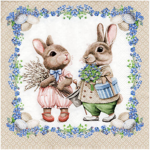 SERVIETTEN 1 Stück Motivservietten Decoupage Napkin 33x33cm - Herr und Frau Hase