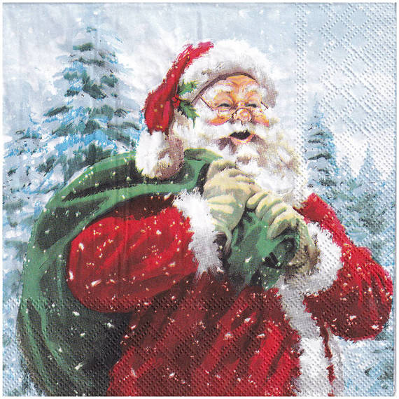 SERVIETTEN 1 Stück Motivservietten Decoupage Napkin 33x33cm, Ho Ho Ho Weihnachtsmann