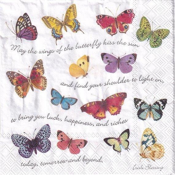 SERVIETTEN 1 Stück Motivservietten Decoupage Napkin 33x33cm - Irischer Segen Schmetterlinge