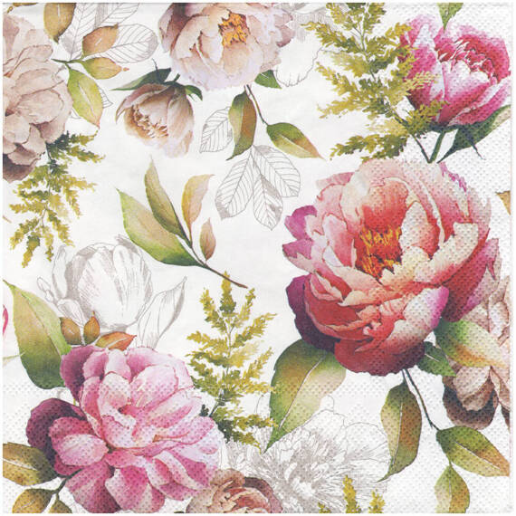 SERVIETTEN 1 Stück Motivservietten Decoupage Napkin 33x33cm, Peonies