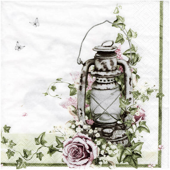 SERVIETTEN 1 Stück Motivservietten Decoupage Napkin 33x33cm, Shabby Rose & Lantern 