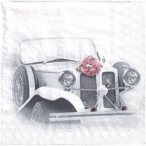 SERVIETTEN 1 Stück Motivservietten Decoupage Napkin 33x33cm, Wedding Car Hochzeitsauto