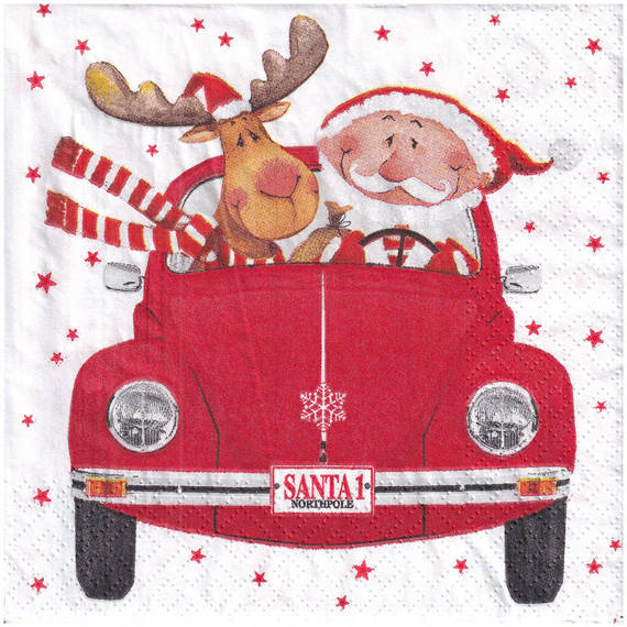 SERVIETTEN 1 Stück Motivservietten Decoupage Napkin 33x33cm, Weihnachtsmann, das Rentier