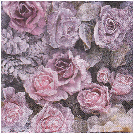SERVIETTEN 1 Stück Motivservietten Decoupage Napkin 33x33cm, Winter Roses