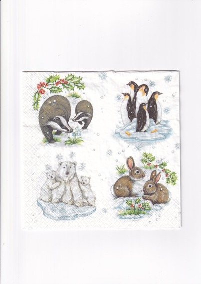 SERVIETTEN 1 Stück Motivservietten Decoupage Napkin 33x33cm - Wintertiere Tiere