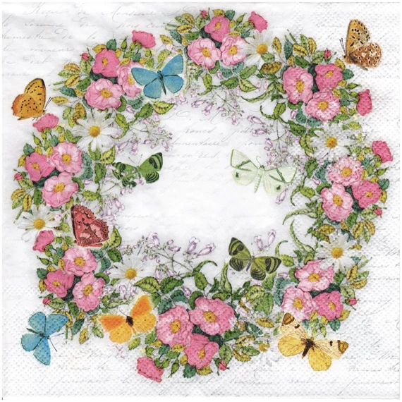 SERVIETTEN 1 Stück Motivservietten Decoupage Napkin 33x33cm, Wreath of Flowers 