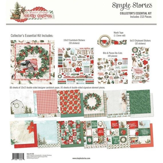 SIMPLE STORIES Scrapbooking Card Set Papier Aufkleber Tape, Country Christmas