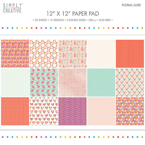 SIMPLY CREATIVE Set 20 Blatt 30x30cm Scrapbooking Craft Papier 200g, Floral Luxe