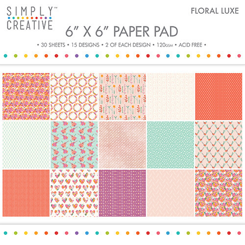 SIMPLY CREATIVE Set 30 Blatt 15x15cm Scrapbooking Craft Papier 120g, Floral Luxe