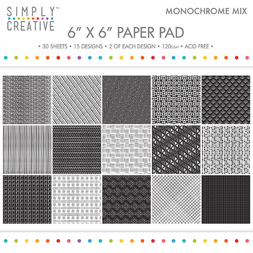 SIMPLY CREATIVE Set 30 Blatt 15x15cm Scrapbooking Craft Papier 120g, Monochrome Mix