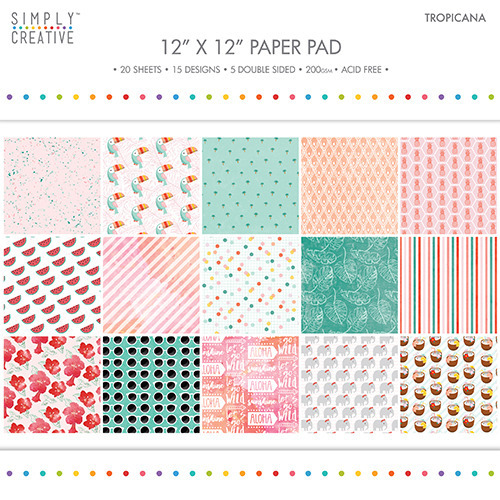 SIMPLY CREATIVE Set 30 Blatt 15x15cm Scrapbooking Craft Papier 120g, Tropicana