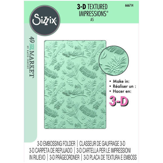 SIZZIX - 3D Textured Impressions Embossing Folder - Cosmopolitan, Pines by 49 and Market