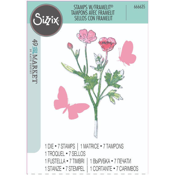 SIZZIX Framelits Stanzform Präge Stanzschablone + Stempelset, Painted Pencil Botanical by 49 and Market