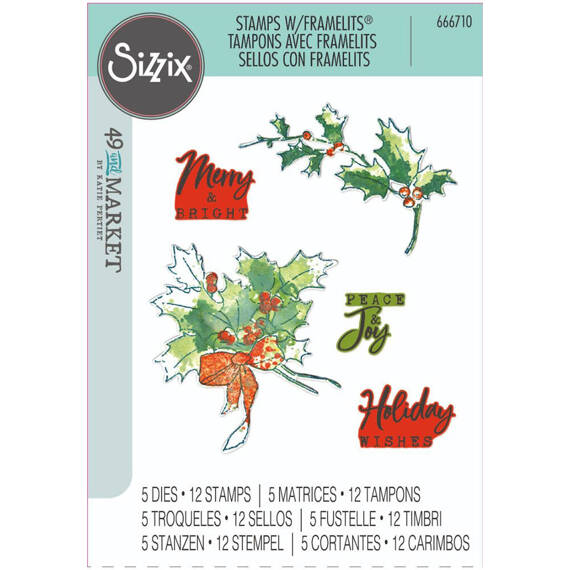 SIZZIX Framelits Stanzform Präge Stanzschablone + Stempelset, Pencil Line Holly by 49 and Market