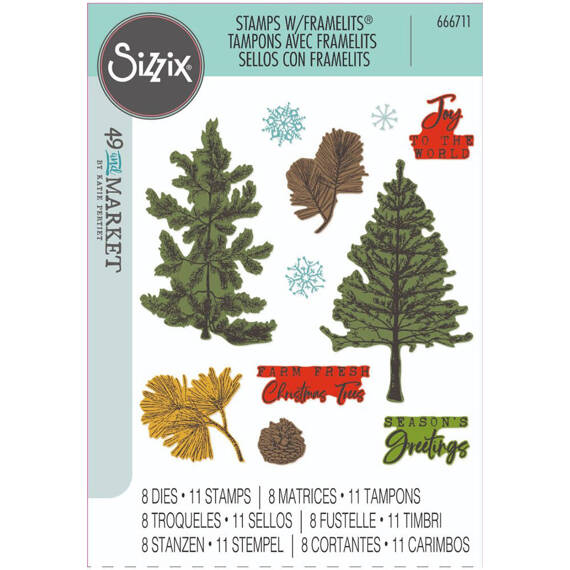 SIZZIX Framelits Stanzform Präge Stanzschablone + Stempelset, Pine Holidays by 49 and Market