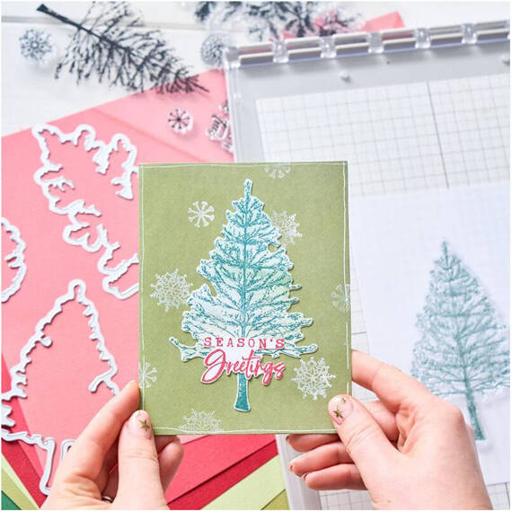 SIZZIX Framelits Stanzform Präge Stanzschablone + Stempelset, Pine Holidays by 49 and Market