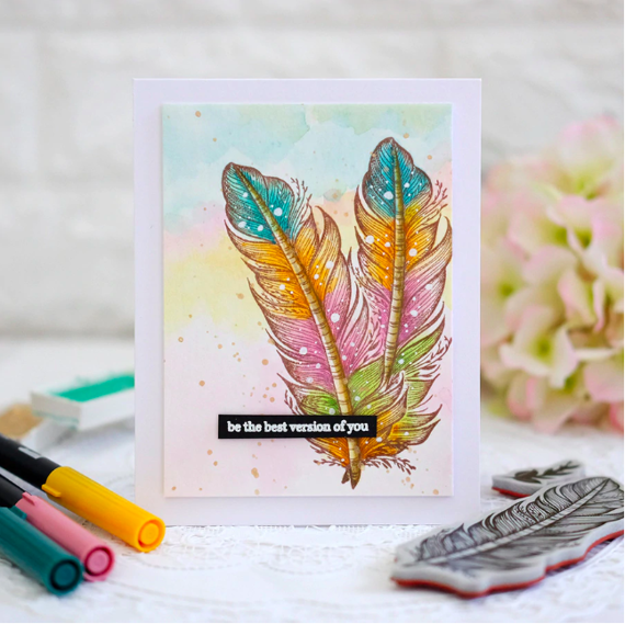 SPELLBINDERS - Gummistempel Motivstempel - Botanical Feather,  Blumen Stift