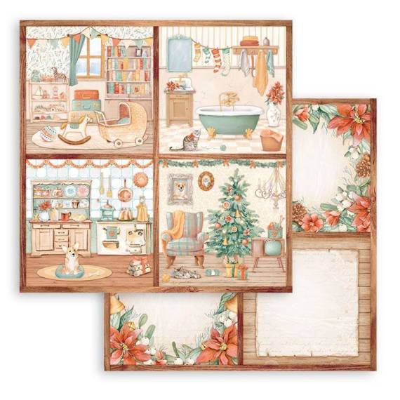 STAMPERIA 30x30cm doppelseitig Scrapbooking Papier 250g, All Around Christmas 4 Karten