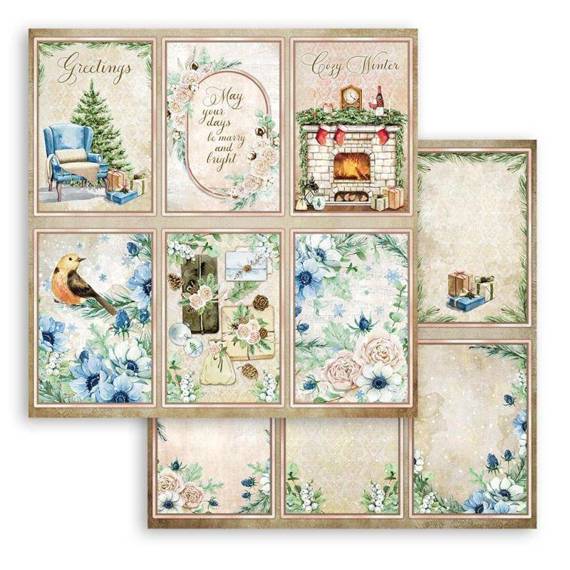 STAMPERIA 30x30cm doppelseitig Scrapbooking Papier 250g, Cozy Winter Karten