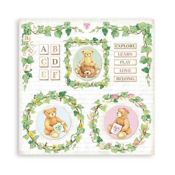 STAMPERIA 30x30cm doppelseitig Scrapbooking Papier 250g, Daydream Teddybär und Girlanden