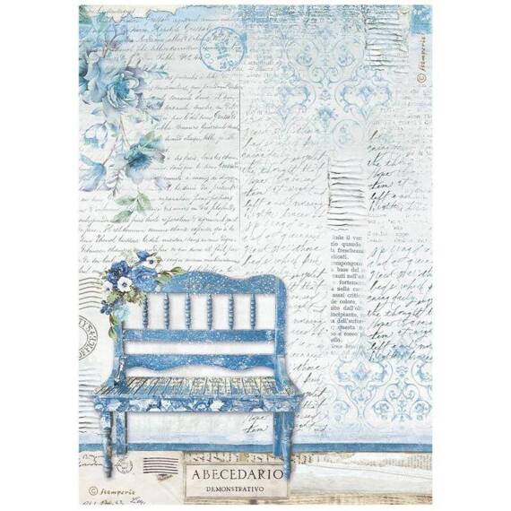 STAMPERIA A4 Reispapier Decoupage Bastelpapier, Blue Land Bank