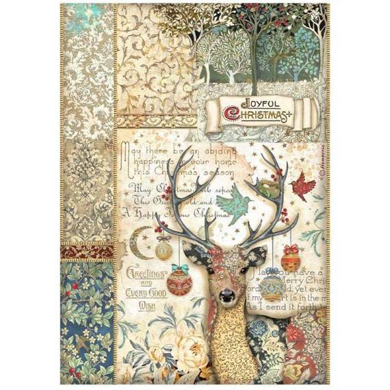 STAMPERIA A4 Reispapier Decoupage Bastelpapier, Christmas Greetings Hirsche