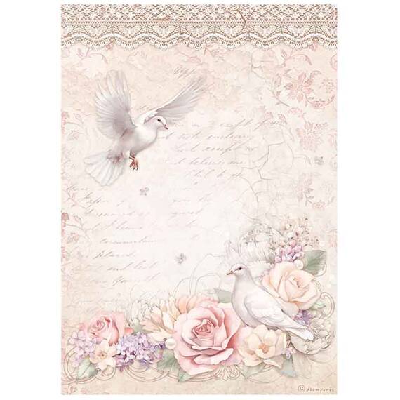 STAMPERIA A4 Reispapier Decoupage Bastelpapier, Romance Forever Taube