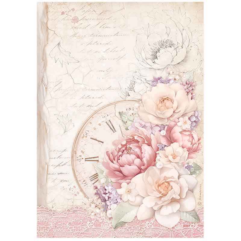 STAMPERIA A4 Reispapier Decoupage Bastelpapier, Romance Forever Uhr