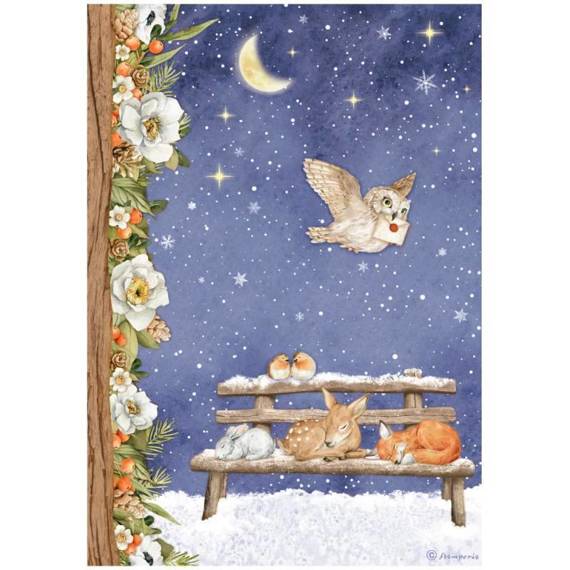 STAMPERIA A4 Reispapier Decoupage Bastelpapier, Winter Valley Stille Nacht