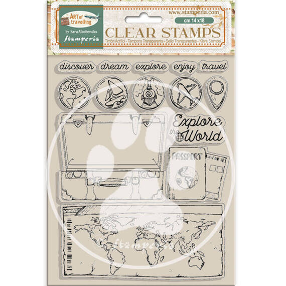 STAMPERIA Clear Stamps -  Art of Travelling mapa  koffer, reisen