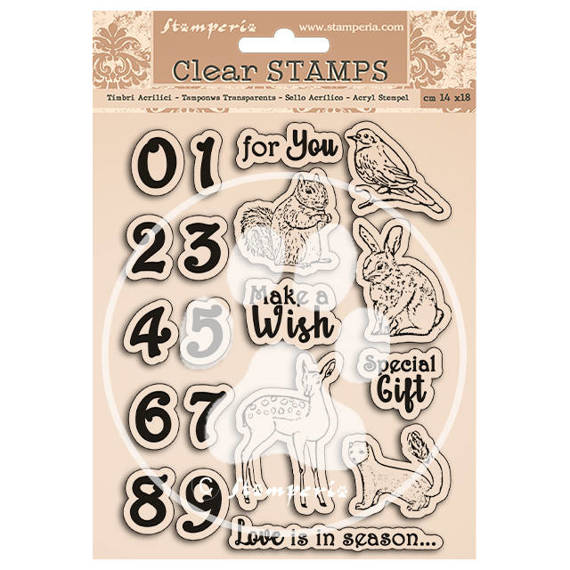 STAMPERIA Clear Stamps Stempeln Set Motivstempel,  Cozy Winter Sweet Zahlen Tiere