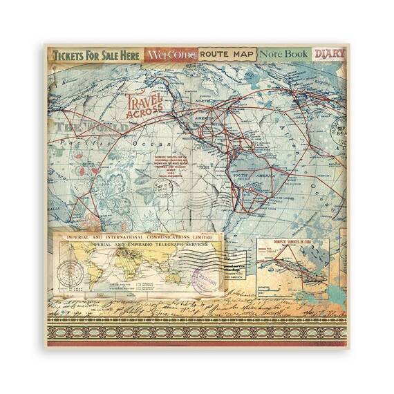 STAMPERIA Set 10 Blatt 20x20cm doppelseitig Scrapbooking Papier 190g, Art of Travelling