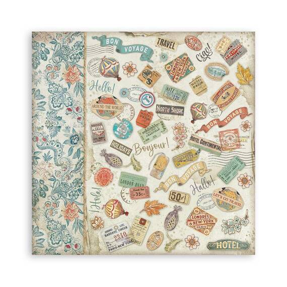 STAMPERIA Set 10 Blatt 20x20cm doppelseitig Scrapbooking Papier 190g, Art of Travelling