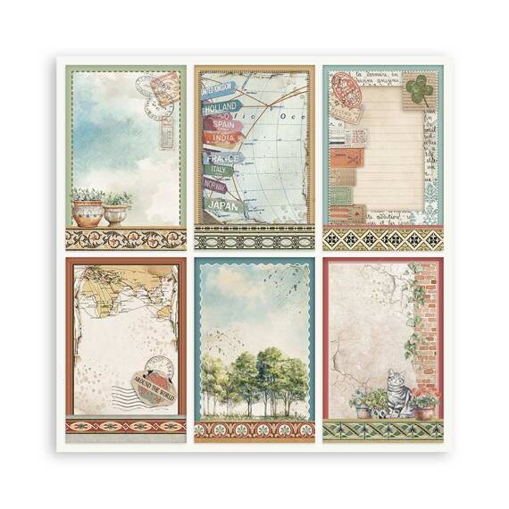 STAMPERIA Set 10 Blatt 20x20cm doppelseitig Scrapbooking Papier 190g, Art of Travelling