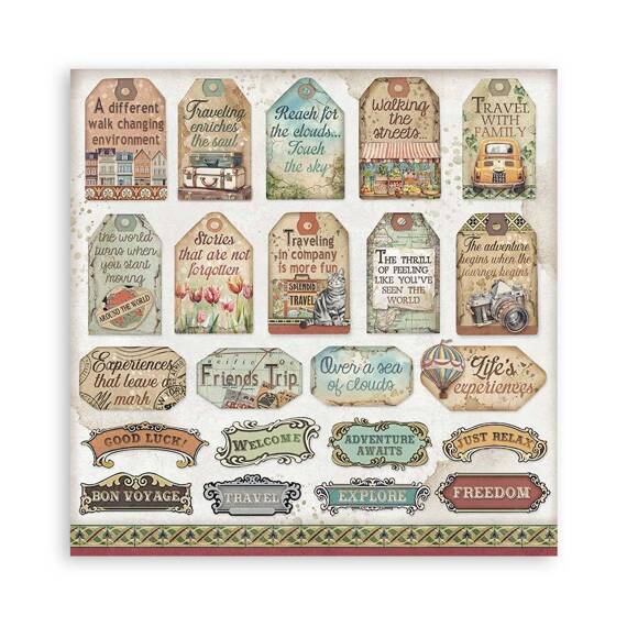 STAMPERIA Set 10 Blatt 20x20cm doppelseitig Scrapbooking Papier 190g, Art of Travelling