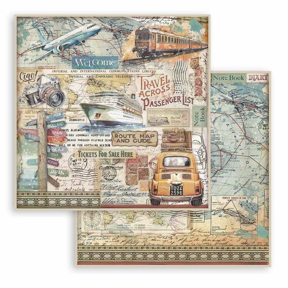 STAMPERIA Set 10 Blatt 20x20cm doppelseitig Scrapbooking Papier 190g, Art of Travelling