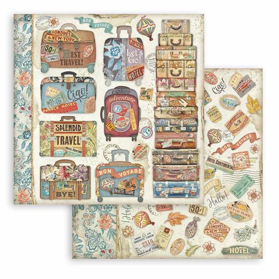 STAMPERIA Set 10 Blatt 20x20cm doppelseitig Scrapbooking Papier 190g, Art of Travelling